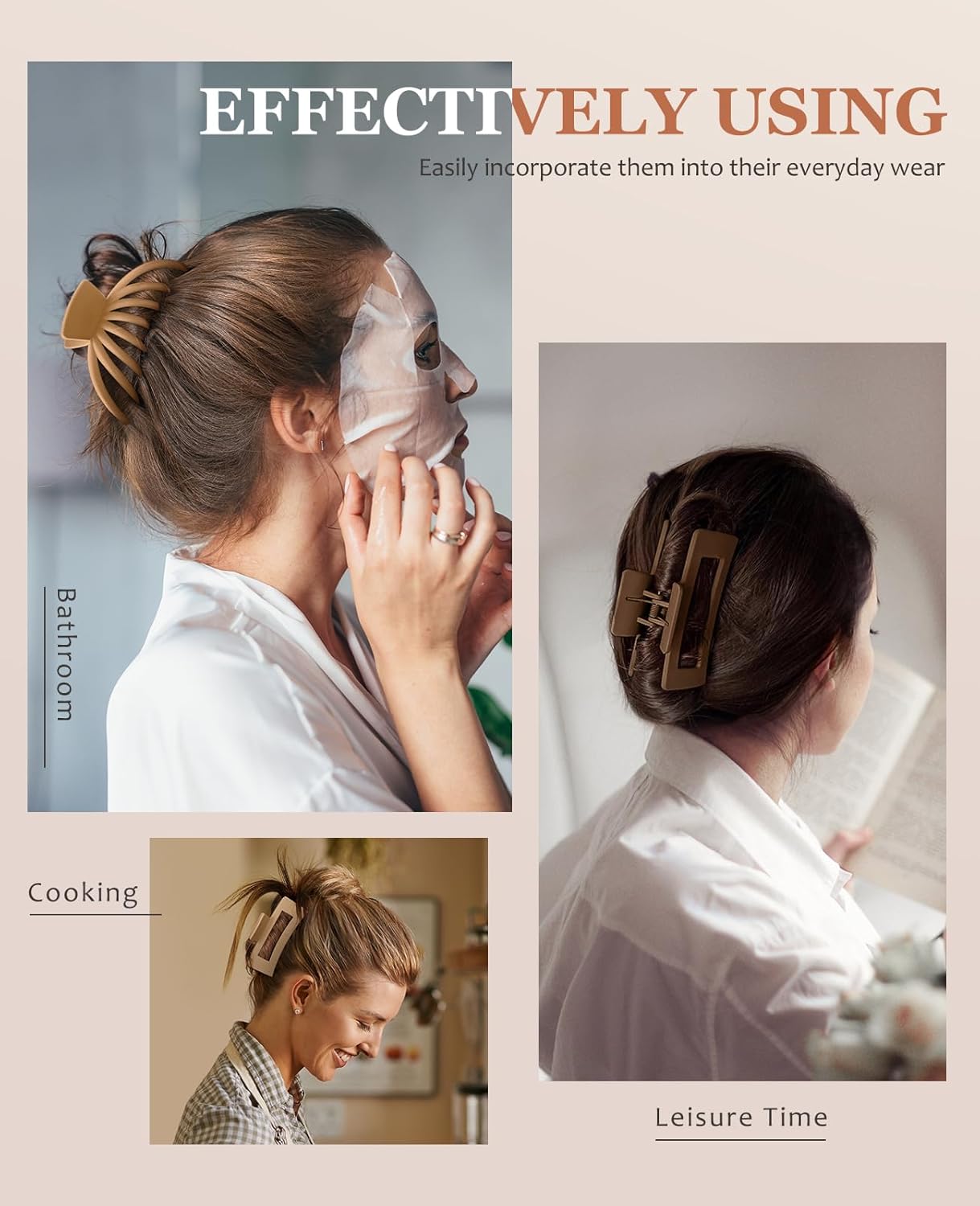 OPAUL Large Matte Square Nonslip Hair Claw Clips, 4.75" Strong Hold Big Neutral Hair Accessories for Long Hair for Women and Girls (8 Pack)