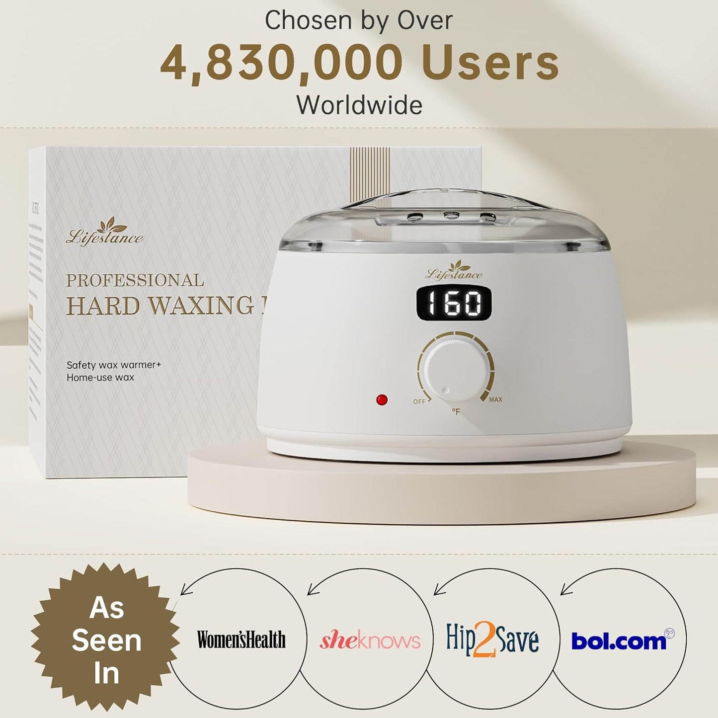 Lifestance Waxing Kit for Women & Men - White L2 Digital Warmer, Silicone Wax Pot Liner, Hair Removal Kit with 14.1oz Hard Wax Beads & Oil Spray, Professional for Home Brazilian Bikini Face Leg Body