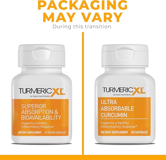 TurmericXL Natural Joint Support & Healthy Inflammatory Response Supplement - 250mg Turmeric Extract Delivers 45x More Curcumin - High Absorption, Gluten-Free – 30 Veggie Capsules