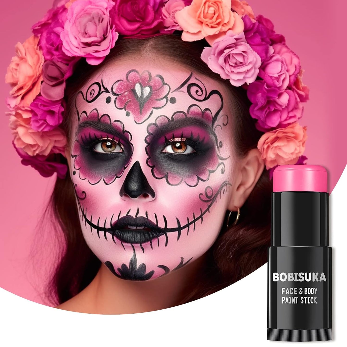 BOBISUKA Pink Face Body Paint Stick, Waterproof Pink Eye Black Sticks for Sports, Face Painting Kit for Halloween Makeup SFX Cosplay Special Effects Costume Parties Stage