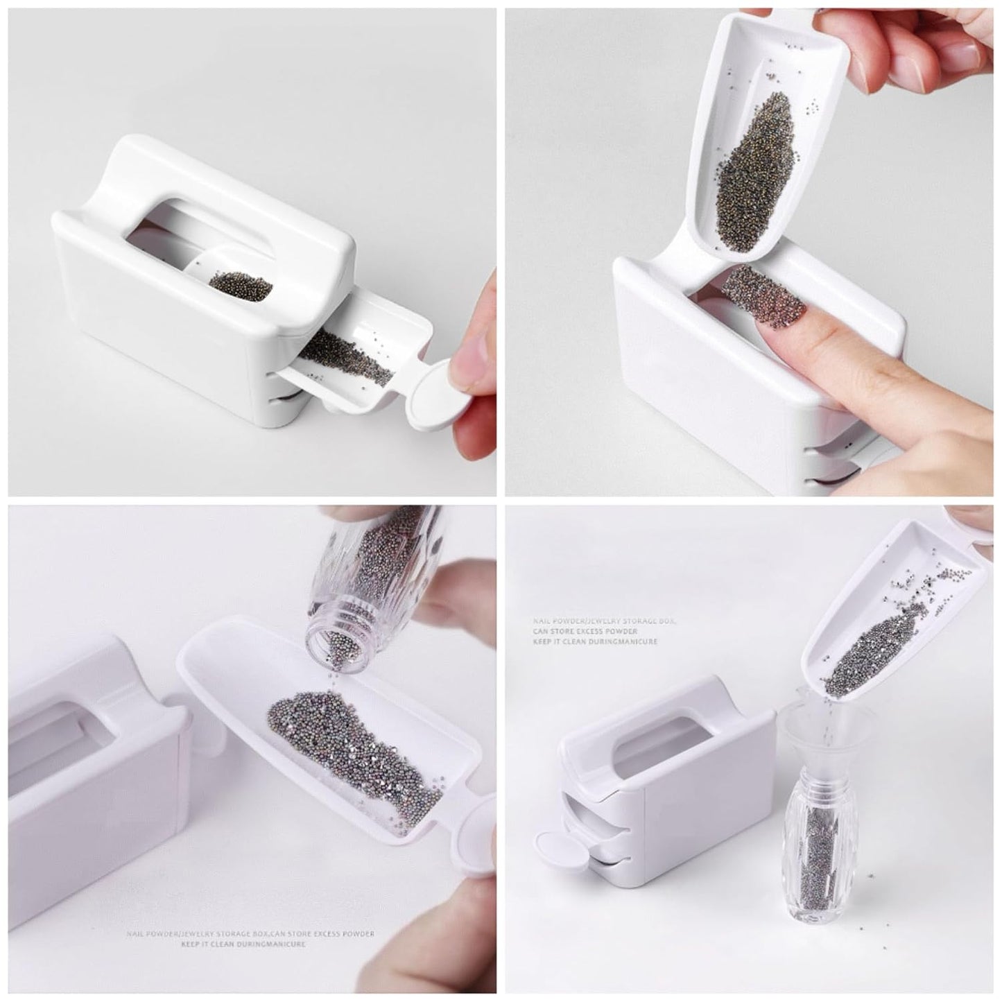 White Nail Powder Recycling Box With Scoop Nail Art Box Nail Art Accessories Makeup Tool Powder Glitter Saver Nail Art Accessories Makeup Tool