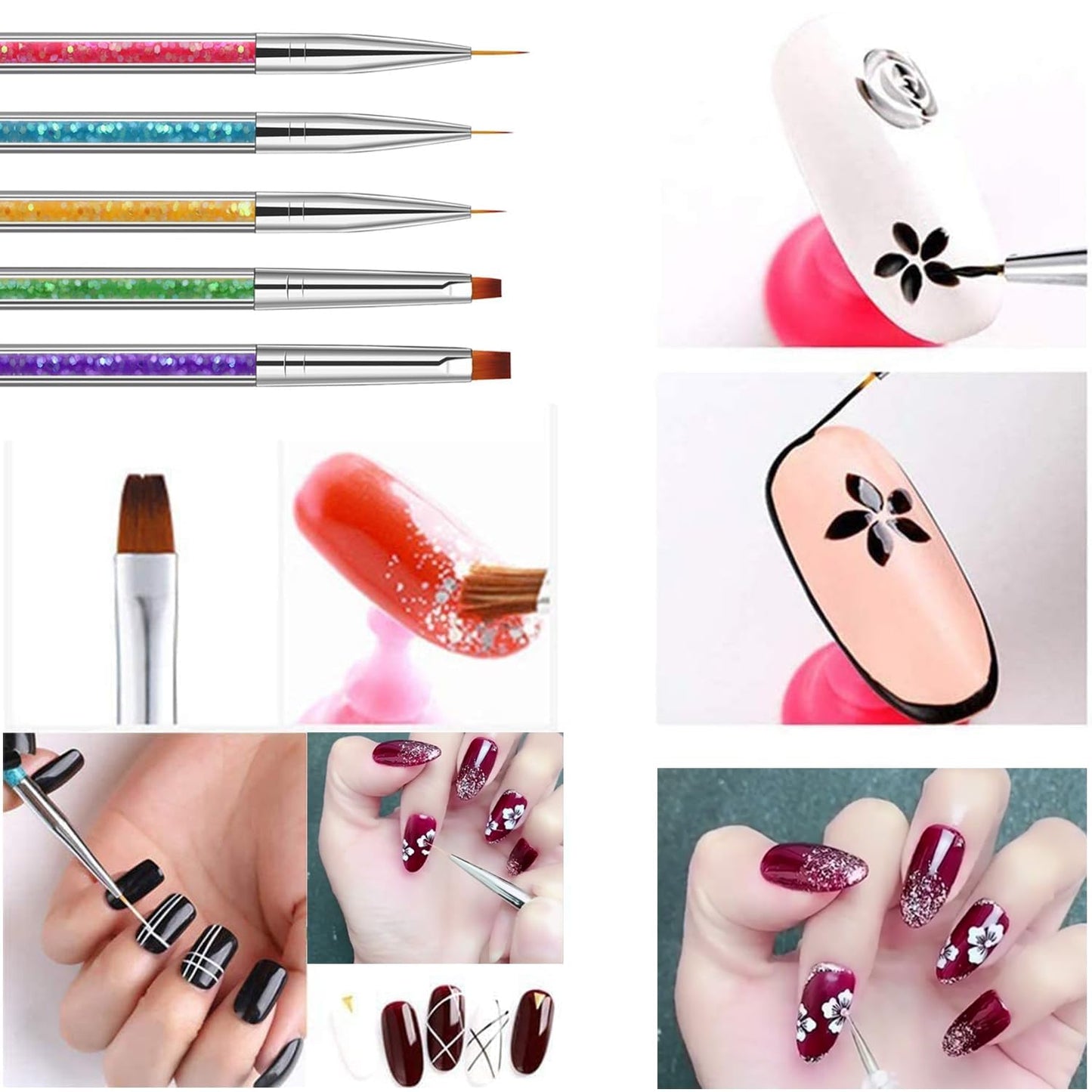 10pcs Nail Art Brushes - Double Ended Liner & Dotting Tools Set, Shiny Handles, Easy To Use Drill Point Drawing Tools for Beginner DIY Design
