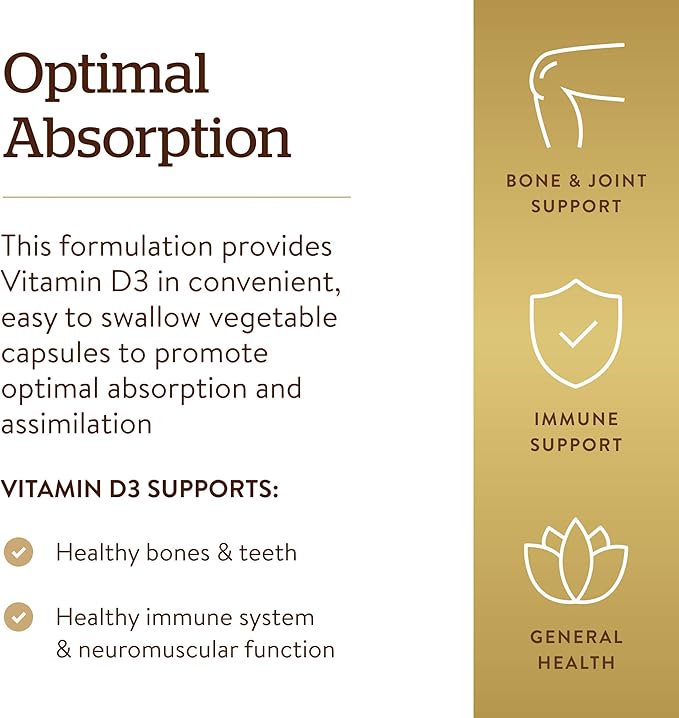 Solgar Vitamin D3 Cholecalciferol 125 mcg 5000 IU Vegetable Capsules Helps Maintain Healthy Bones Teeth Immune System Support Non GMO Gluten Free Dairy Free Kosher Servings - 360 Count