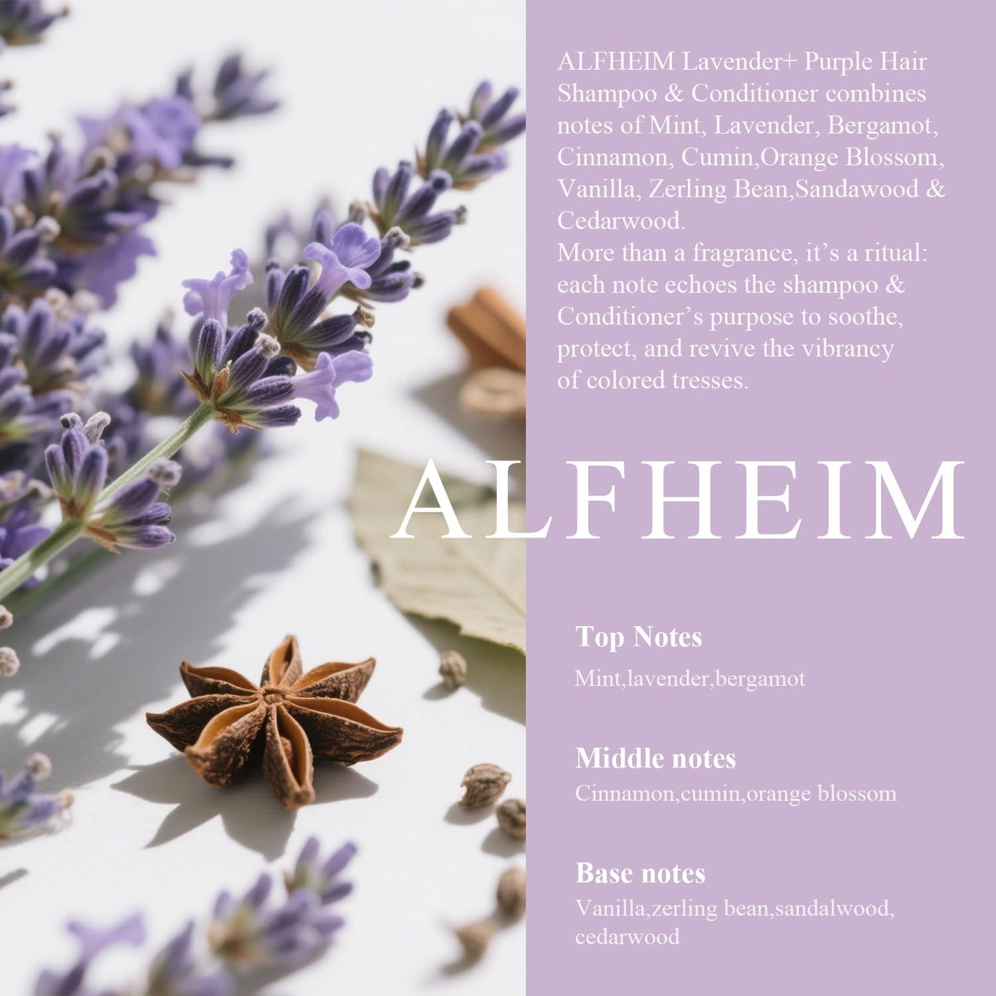 ALFHEIM Lavender+ Purple Shampoo & Conditioner Set for Blonde, Silver & Color-Treated Hair – Restores Cool Shine & Smoothness – with Quinoa Extract & Vitamin E – Sulfate Free – Travel Size 10.7 oz × 2