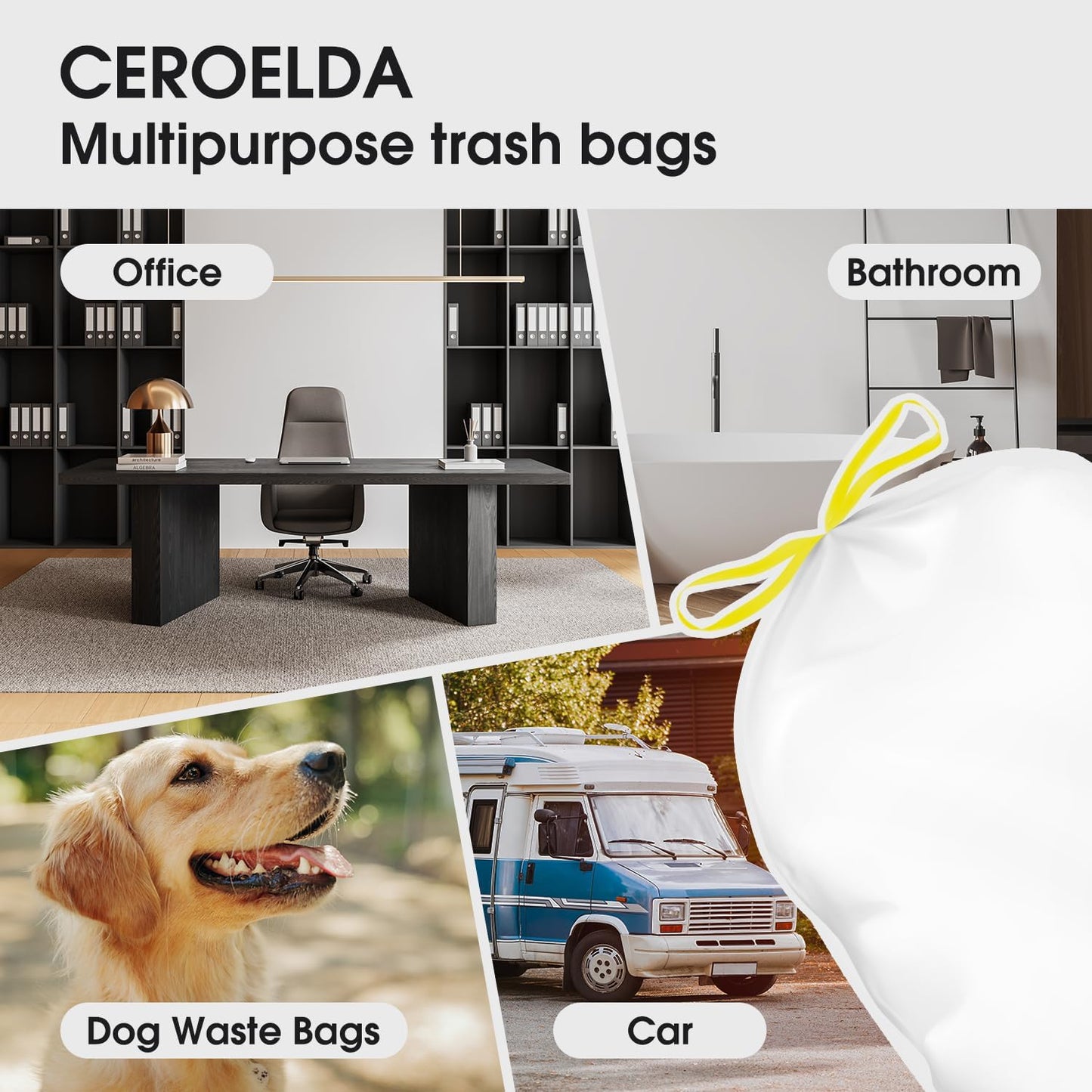 CEROELDA 1.6 Gallon Small Trash Bags, 120 Count Mini Drawstring Garbage Bags Unscented fit 4.5-8 Liter, 1.2-2 Gallon Thick Plastic Wastebasket Liners for Bathroom Bedroom Office Toilet