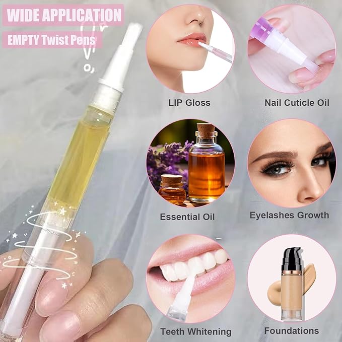 8 Pieces Empty Cuticle Oil Pen for Nails 3ML Transparent Twist Pen for Cuticle Oil Applicators Cosmetic Containers Gloss Tube Eyelash Growth Liquid Tube