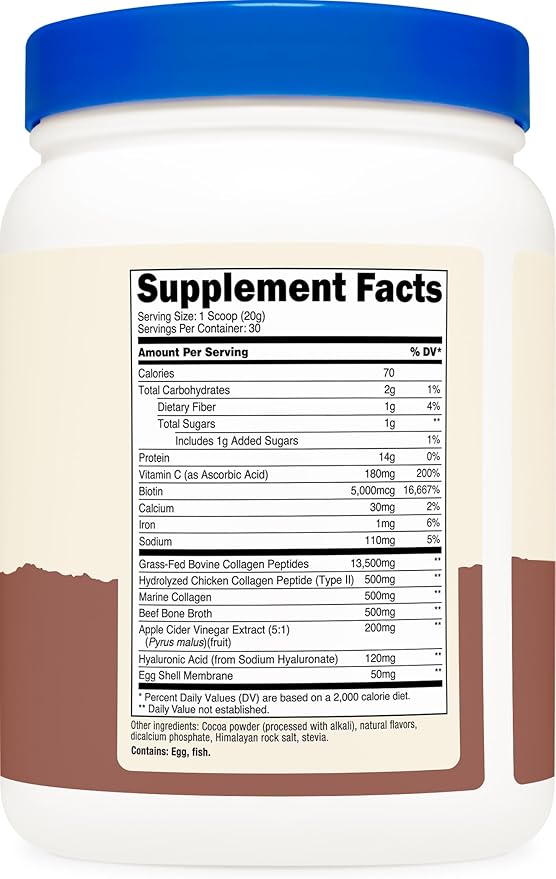 Nutricost Multi Collagen + Beauty & Protein Powder (Milk Chocolate Flavor) 30 Servings - with Biotin and Collagen Peptides, Non-GMO, Gluten-Free