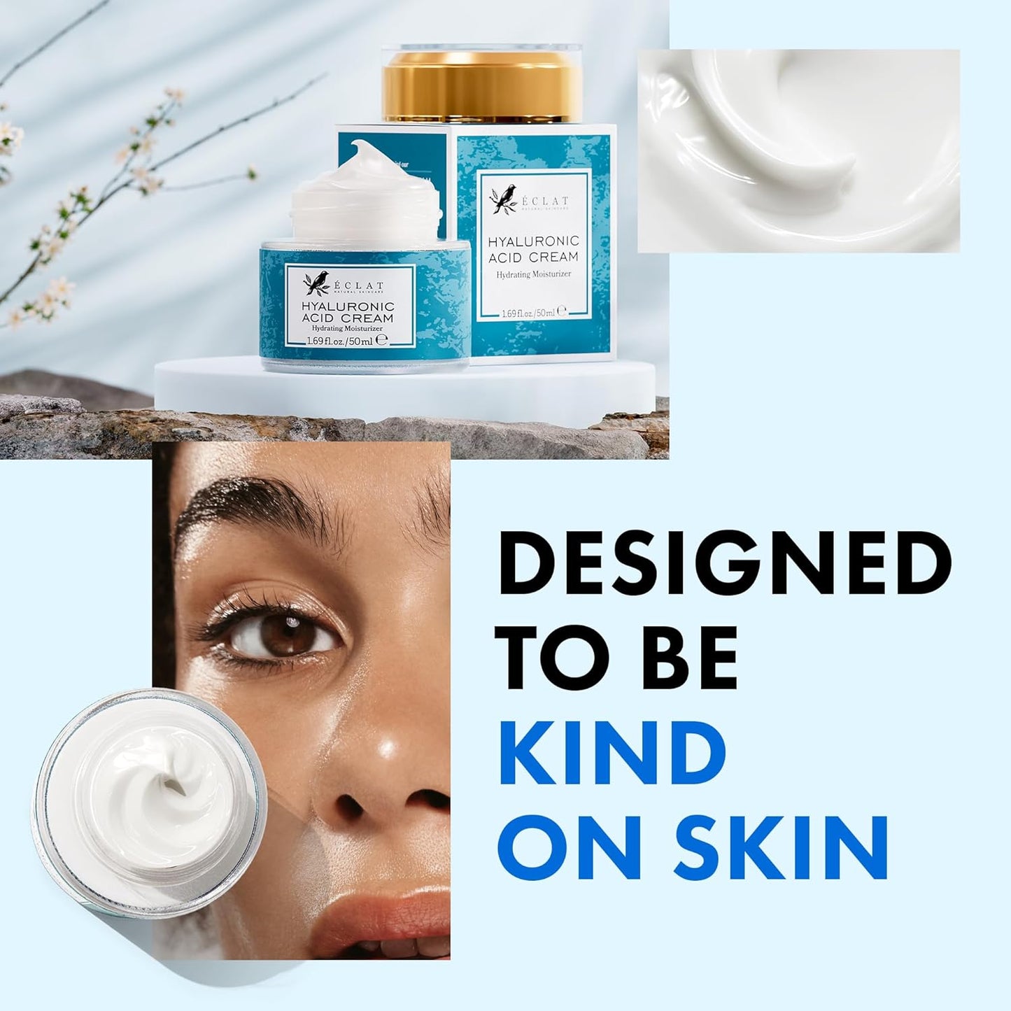 Eclat Skincare Hyaluronic Acid Moisturizer – Anti Aging Face Cream with Vitamin C, Hydrating Facial Moisturizer for Women & Men - Anti Wrinkle Day & Night Cream - Face Lotion - 1.7 fluid ounce