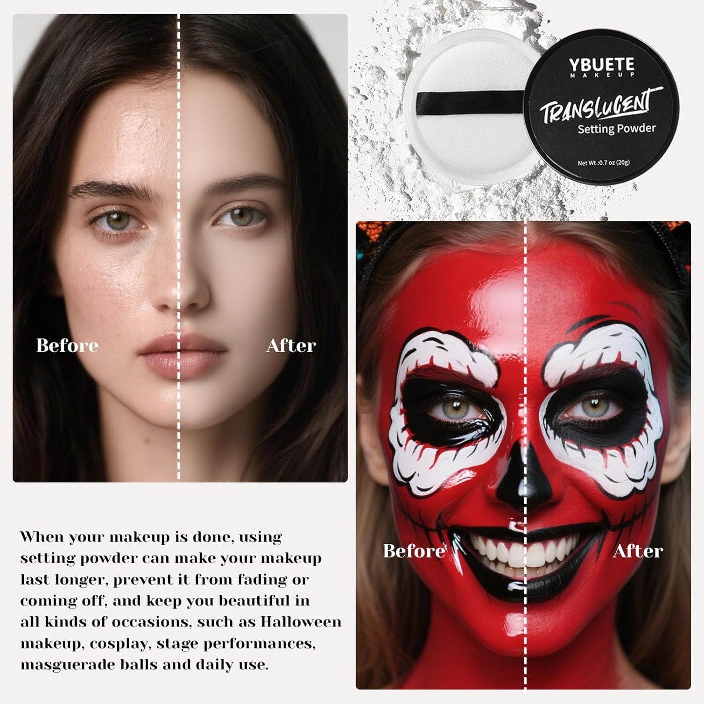 Red Black Blue Face Body Paint Stick Set with Translucent Setting Powder and Sponges, Professional Full Coverage Face Painting for Adults Halloween Cosplay SFX Joker Skull Monster Makeup