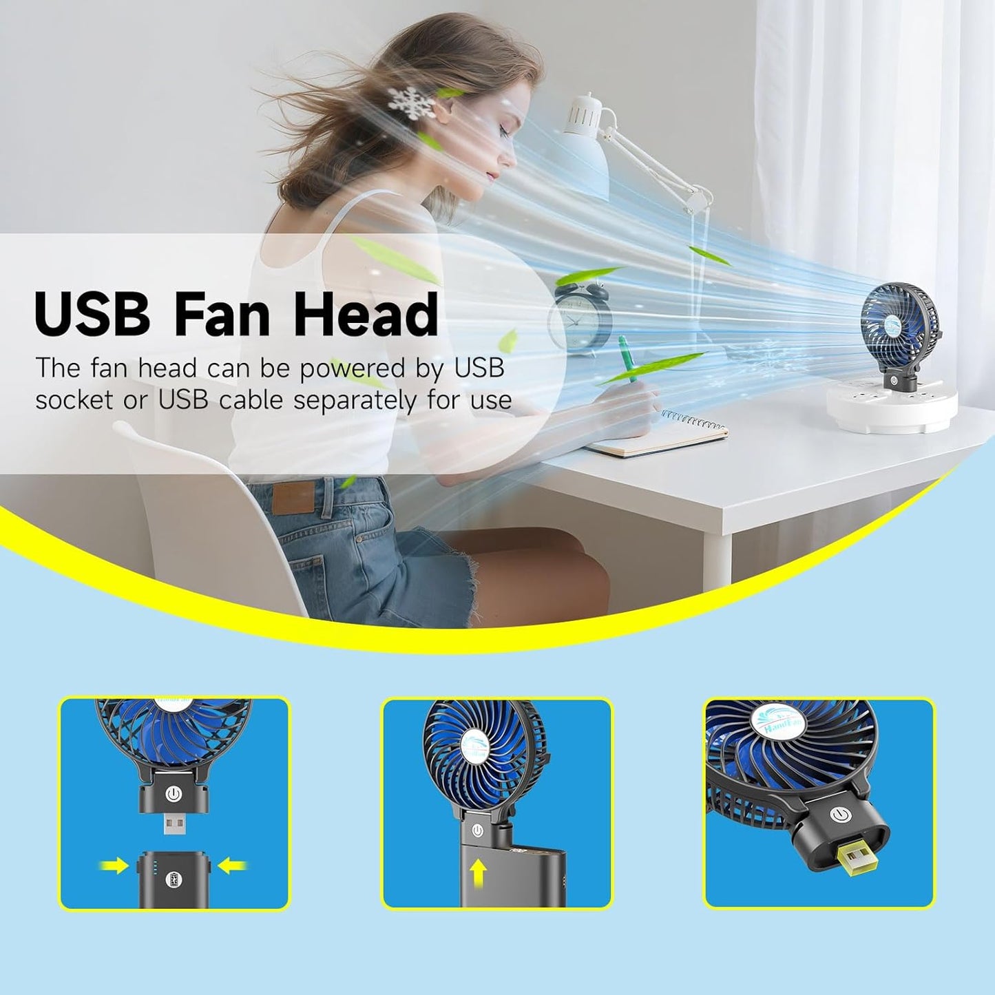 HandFan 10400mAh Powerful Handheld Fan, 40Hrs Long-Lasted Hand Fan Rechargeable, Mini Personal Fans Foldable, Heavy Duty Battery Fans Portable for Travel Beach Concerts Cruise Makeup(Blue Blade)