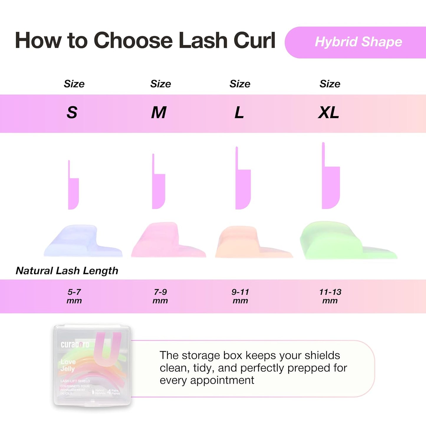 Curacoro Lash Lift Shields, 8 Pcs/4 Sizes Eyelash Perm Pad, Lash Rods for Eyelash Curling and Lifting, Reusable Silicone Tools For Perm Lamination