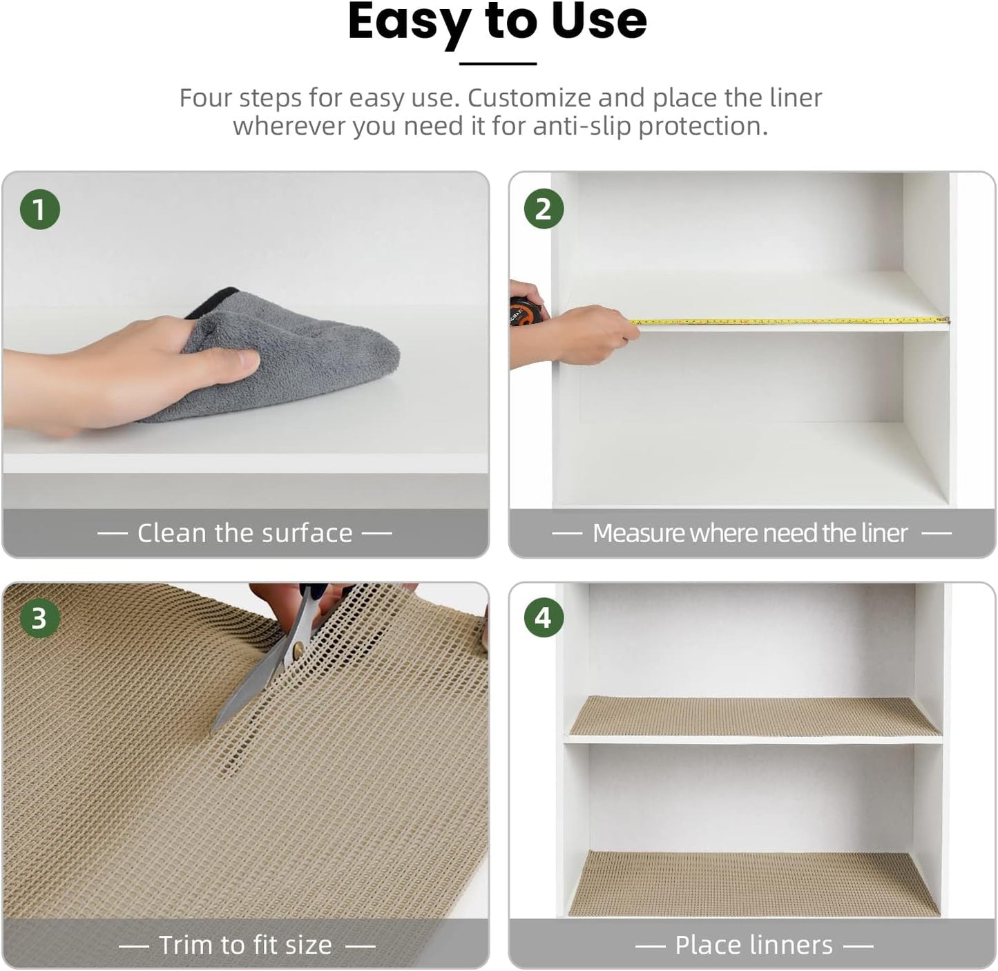 BAGAIL Drawer and Shelf Liner, 24 in X 30 Ft Non-Adhesive Shelf Liners for Kitchen Cabinets, Thick Strong Grip Liners for Desk, Shelves, Bathroom Drawers, Cabinet Protection - Beige