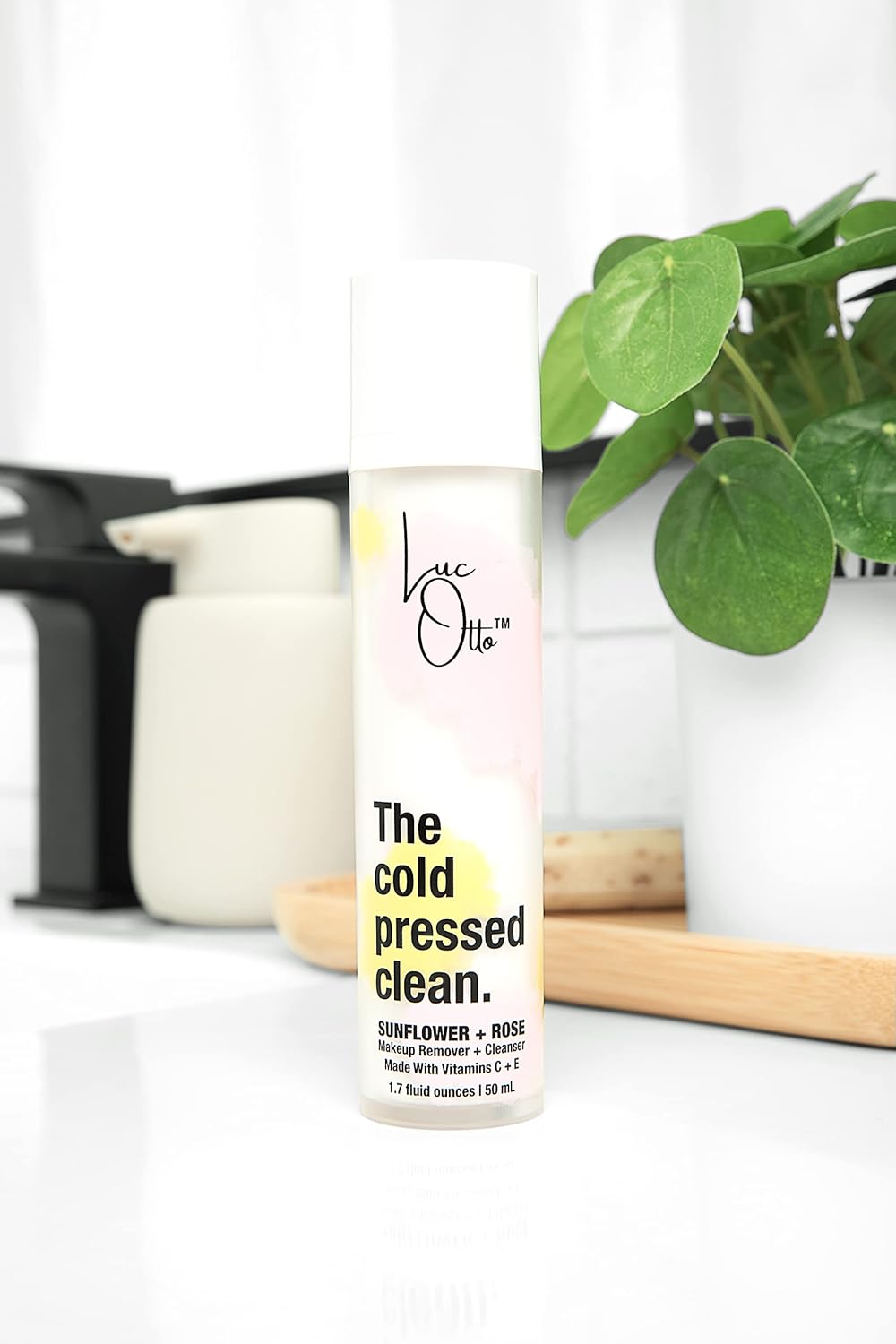 The Cold Pressed Clean Oil Cleanser for Softer Skin - Gentle Double Cleanse and Makeup Remover - Sunflower and Rose Oil with Vitamin C and Vitamin E