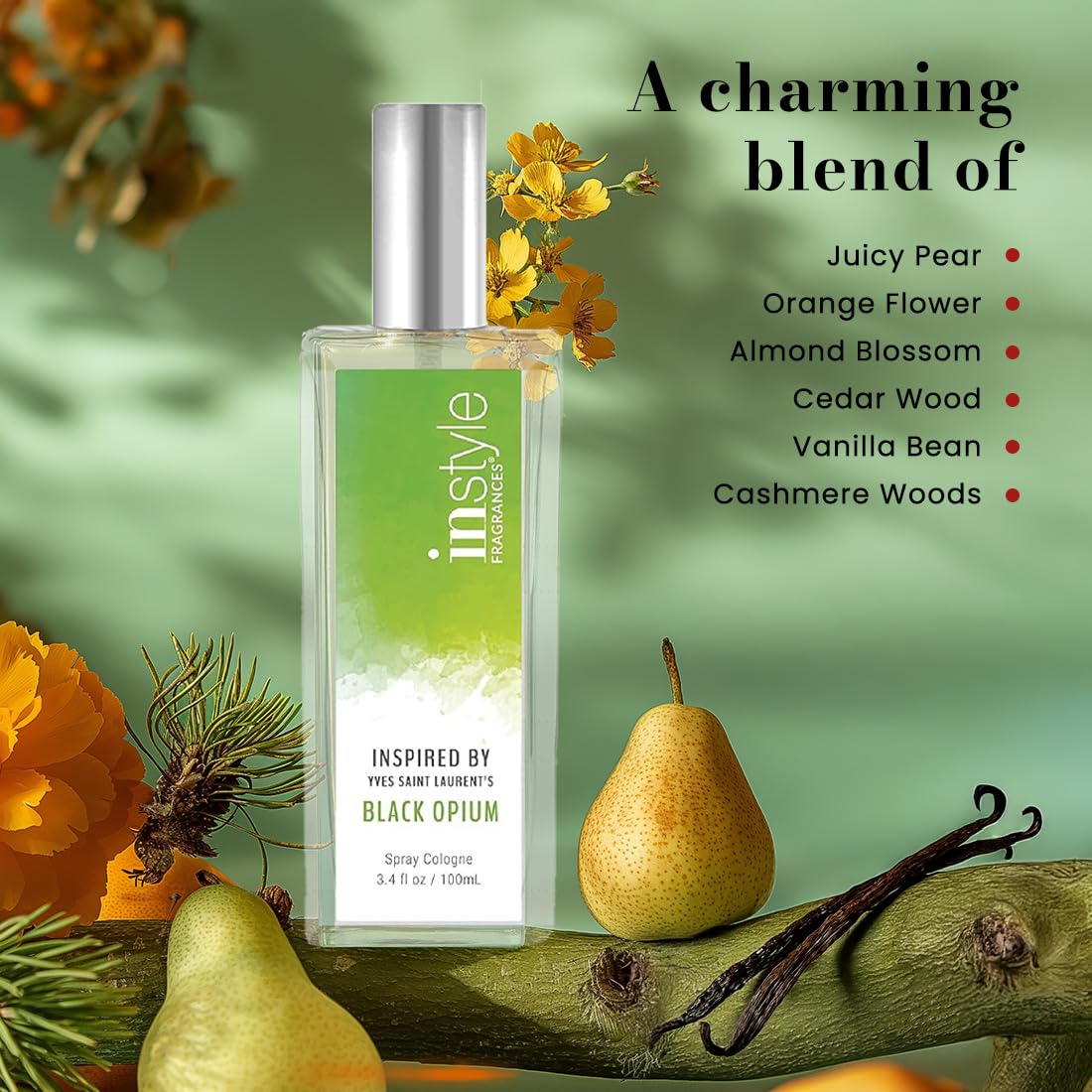 Instyle Fragrances, Inspired by Yves Saint Laurent's Black Opium, Women’s Eau de Toilette, CLEAN, Vegan, Paraben-Free, Never Tested on Animals, 3.4 Fluid Ounces