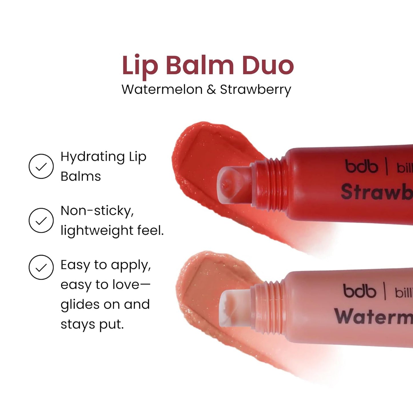 bdb Lip Balm: Berry and Vanilla - Tinted & Hydrating, Sheer Color, Non-Sticky, 2-Pack