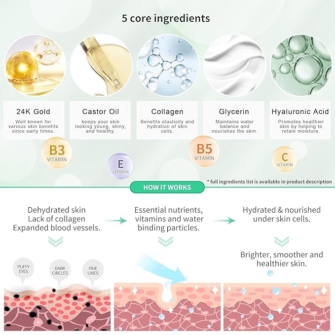 24K GOLD Eye Maskโ 60 Pcs - Gold Under Eye Mask Retinol & Collagen - Puffy Eyes and Dark Circles Treatments โ Look Younger and Reduce Wrinkles and Fine Lines Undereye, Improve and Firm eye Skin