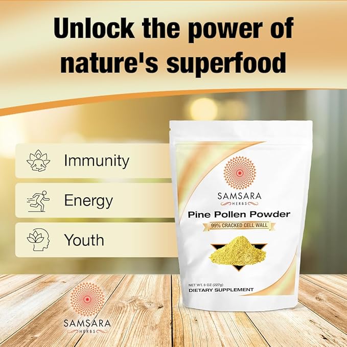 Pine Pollen Powder Wild Harvested - 99% Cracked Cell Wall (16oz/454g) Supports Healthy Energy & Longevity