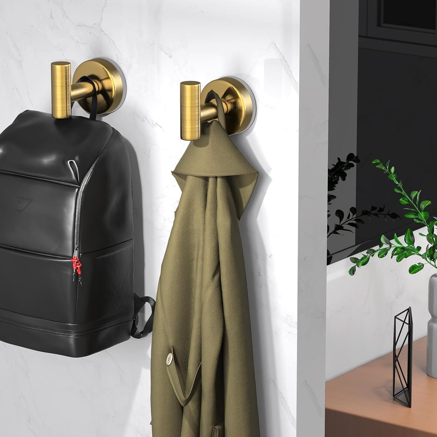 Suction Cup Hooks for Shower, Stainless Steel Shower Hooks for Hanging Towels, Robes, Bath Balls, Towel Hooks for Bathroom Wall, Glass Door, Kitchen, Mirror, Tile (2 Pack,Gold)