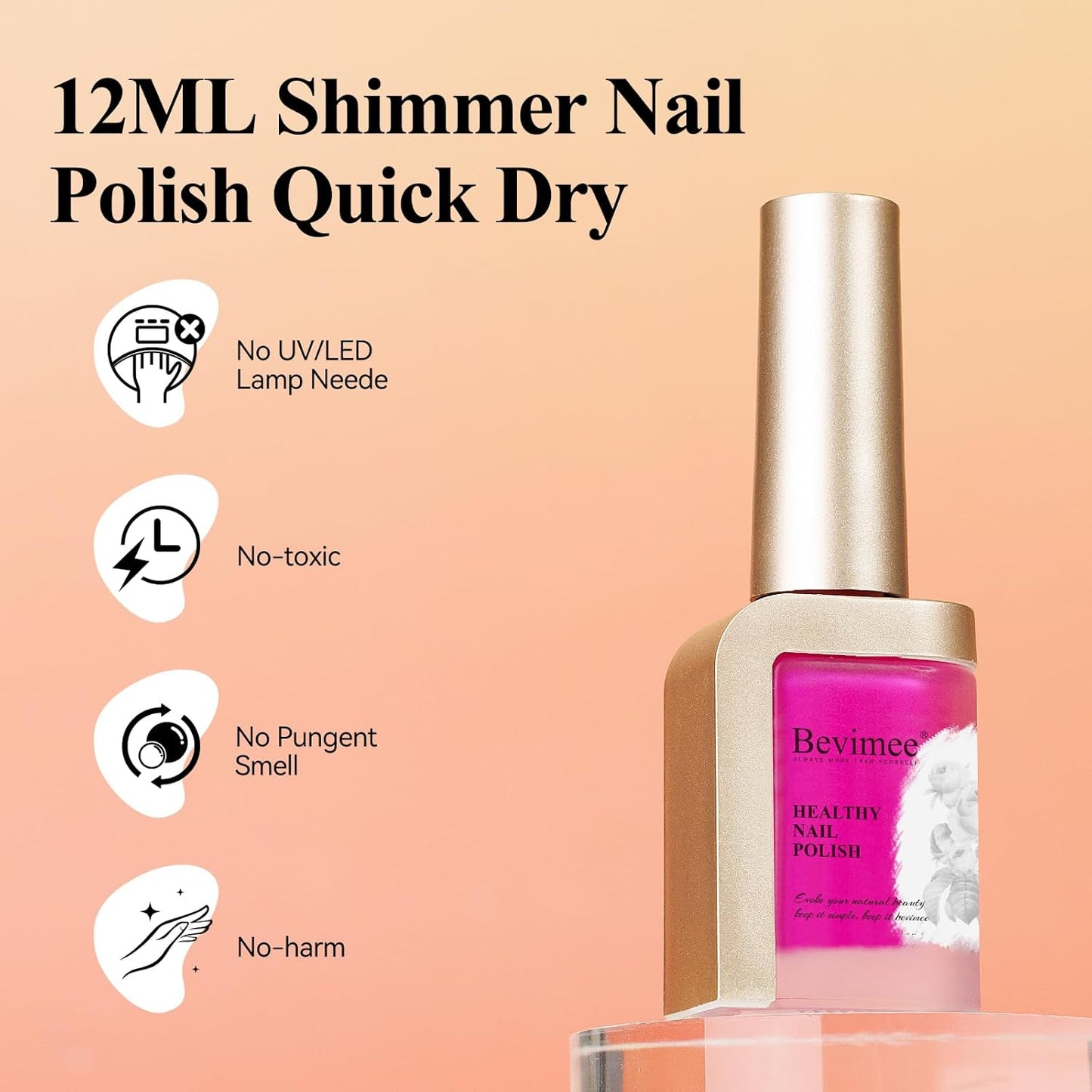 Nail Polish Quick Dry, Rose Hot Pink Nail Lacquer Nail Art Polish Non-Gel Air Fast Drying, Shimmer Pink Nail Pigment High Coverage Fingernail Concealer Polish, 1PC 12ML Long Wear