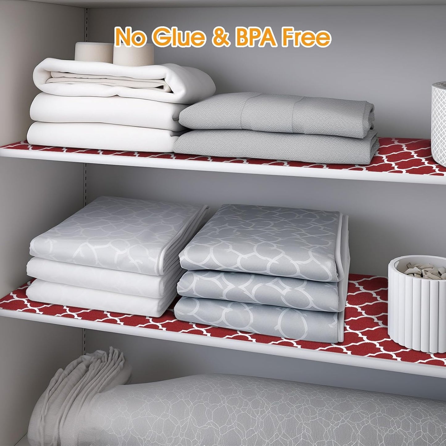 Shelf and Drawer Liner for Kitchen Cabinets Non-Adhesive, Strong Grip Non-Slip Thickened Cabinet Liners for Shelves, Waterproof Mats for Dresser Cupboard, Red/White, 23 in x 30 Feet
