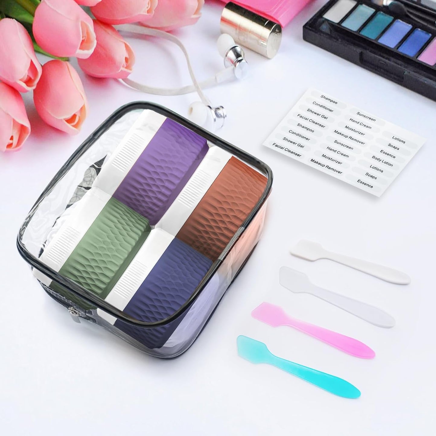 Travel Containers for Toiletries, Silicone Cream Jars BPA Free, TSA Approved 2oz Travel Size Containers, Leak-proof Travel Essentials with Lid for Cosmetic Face Hand Body Glitters