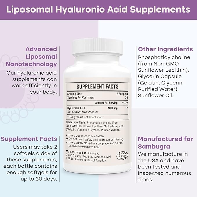 TUDCA Supplements 1100mg and Liposomal Hyaluronic Acid Supplements 1000mg, High Bioavailability Supplement (Pack of 2)