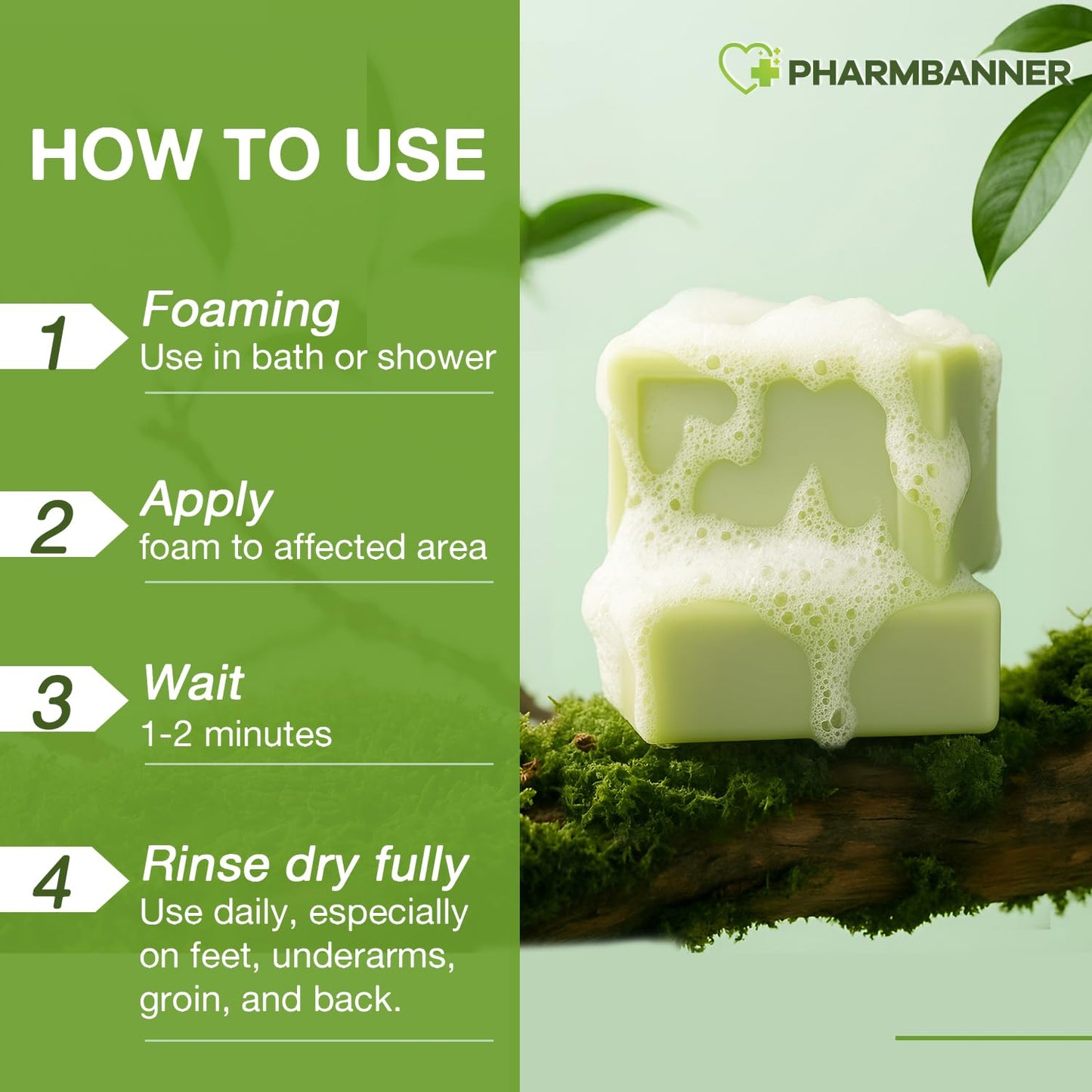 Tea Tree Antifungal Soap Bar – Body Wash for Face & Body Acne, Folliculitis, Jock Itch, Ringworm, Athlete’s Foot, Body Odor, Eczema – 2×4.1 oz