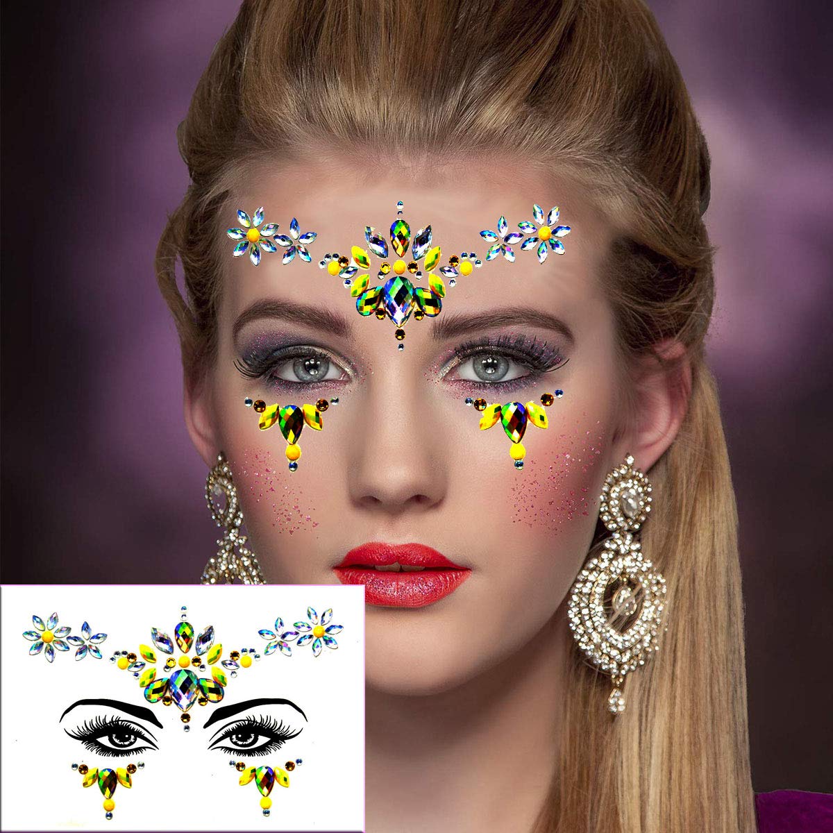Face Body Gems Jewels Stickers,Body Jewels Stickers Stick on 10 Sets with 6 Boxes Chunky Glitter for Women Makeup Festival