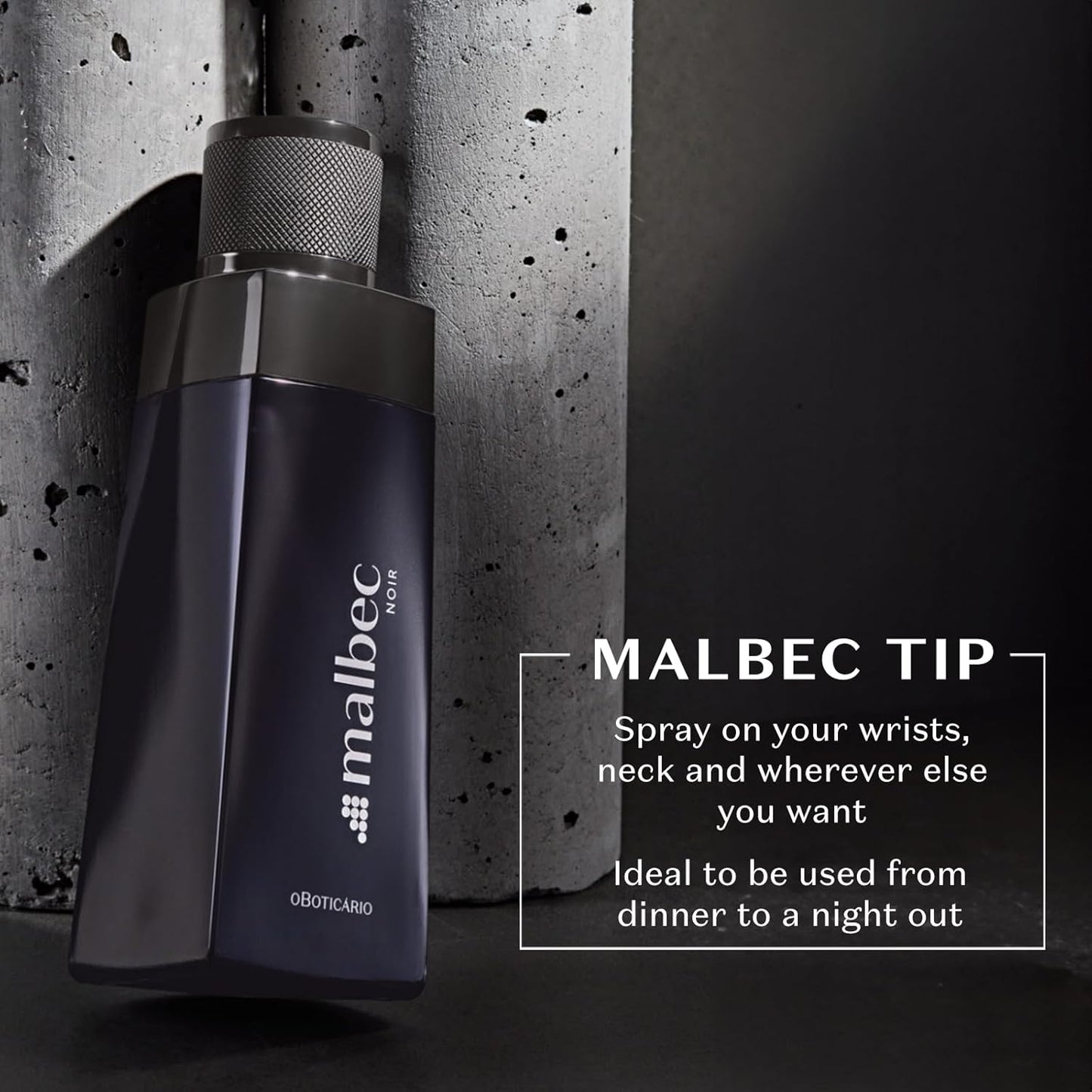 Malbec Noir Eau de Toilette By O Boticario Cologne For Men, Long-Lasting Men's Fragrances, French Oak Barrel-Aged & Pinot Noir Grapes, Woody Spicy Wine Scent, 3.4 Ounce