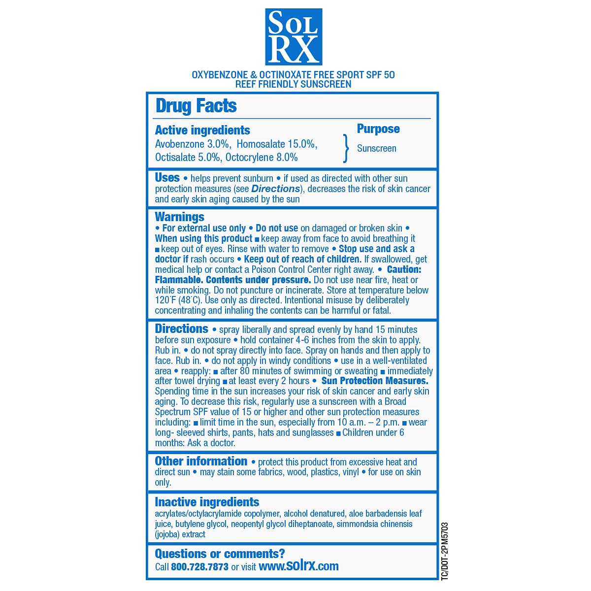 SolRX SPORT SPRAY SPF 50 Sunscreen Spray SPF50, Reef Friendly, Broad Spectrum Sunscreen for Face and Body, Oxybenzone Free