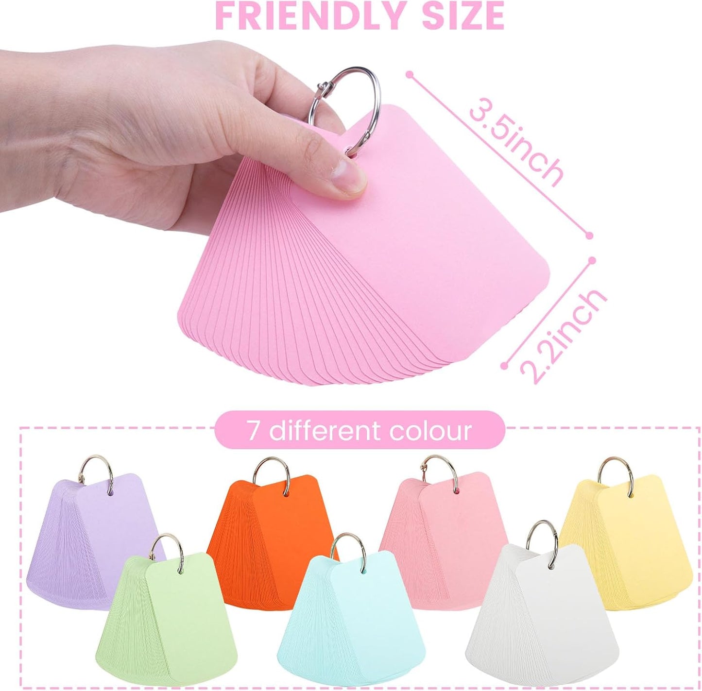 Koogel 1500PCS Flash Cards for Studying with Metal Rings, 2.2 x 3.5 Inch, Colored Index Cards Bulk, Portable Small Notecard Memo Scratch Pads for Students,Teachers, Office Home School, 7 Colors