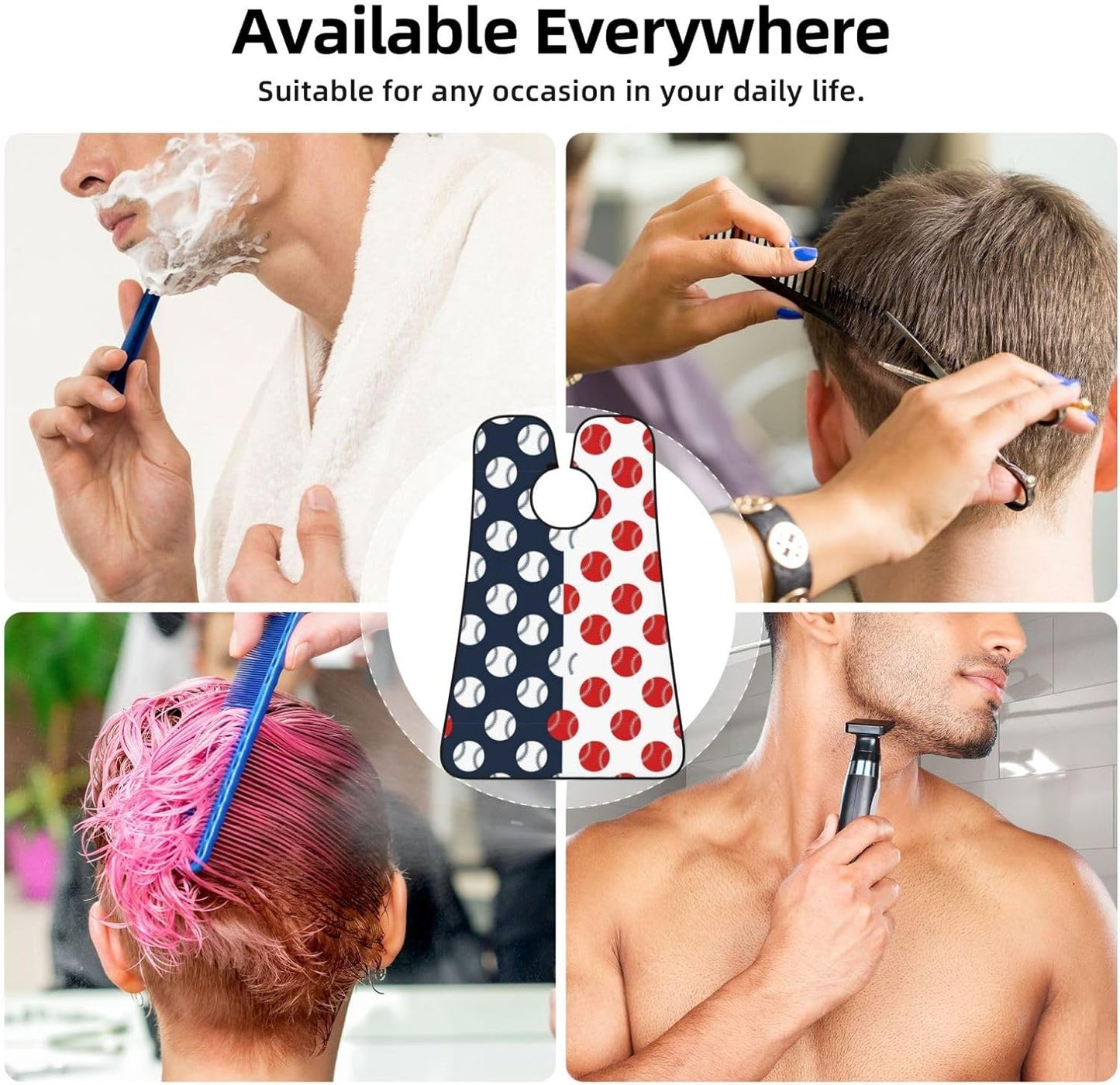 Adjustable Beard Bib, Non-Stick Hair Catcher Cape for Men's Shaving, Waterproof with 2 Suction Cups, Baseball American Flag Shave Bib