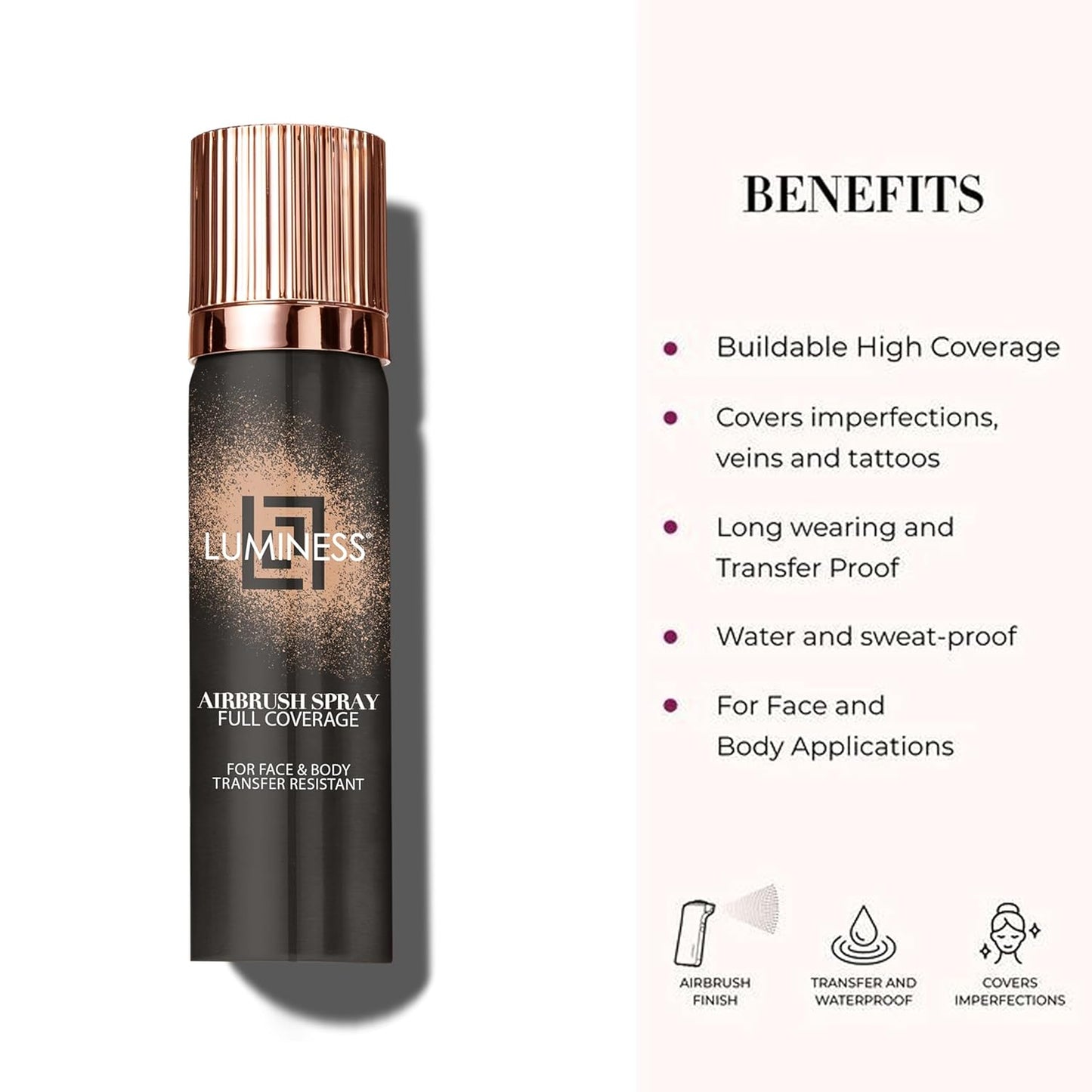 LUMINESS Airbrush Body Coverage - Tattoo Cover Up Makeup - Full Coverage Foundation for Face & Body - Water-Resistant, Long-Wear, Natural Radiant Finish, Light Tan