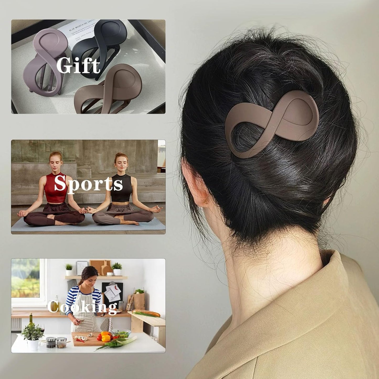 4 PCS French Concord Curved Hair Claws for Women, 3.35 Inch Volume No Slip Grip Banana Clamps for Strong Hold Hair Styling Accessories