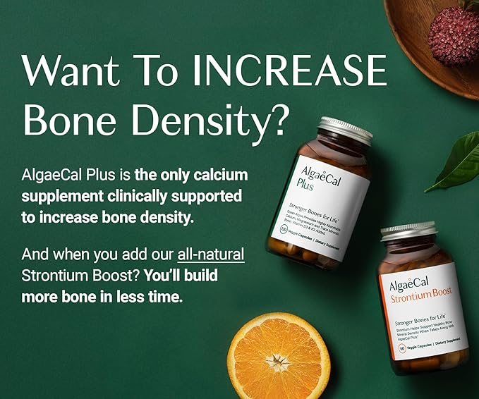 AlgaeCal - Bone Builder Pack for Bone Density Increase, Clinically Supported Plant Based Calcium Supplement & Strontium, Vitamins K2 (100mg), D3 (1600 IU), Magnesium & 16 nutrients for Bone Health