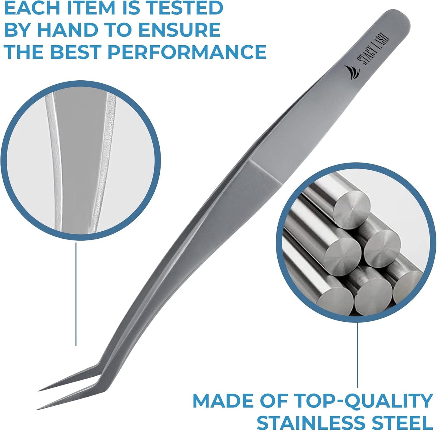 Stacy Lash STL-11 Curved Eyelash Extension Tweezers/Supplies for Classic Extensions & Premade Fans/Precision Tools for Volume False Lashes Application/Beauty Accessories/Eyelashes Tool Applicator