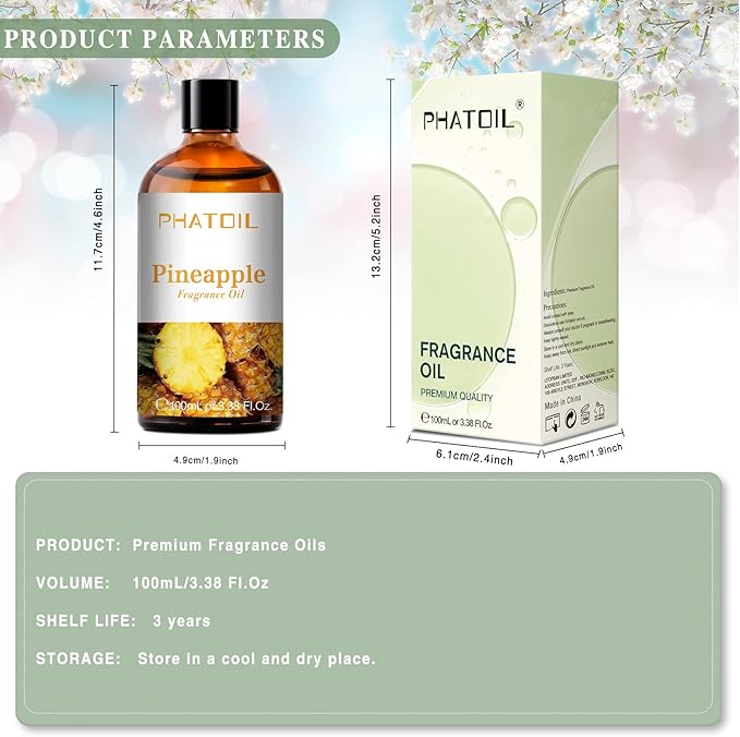 3.38FL.OZ Pineapple Fragrance Oils for Aromatherapy, Essential Oils for Diffusers for Home, Perfect for Diffuser, Yoga, Skin Care, DIY Candle and Soap Making - 100ml