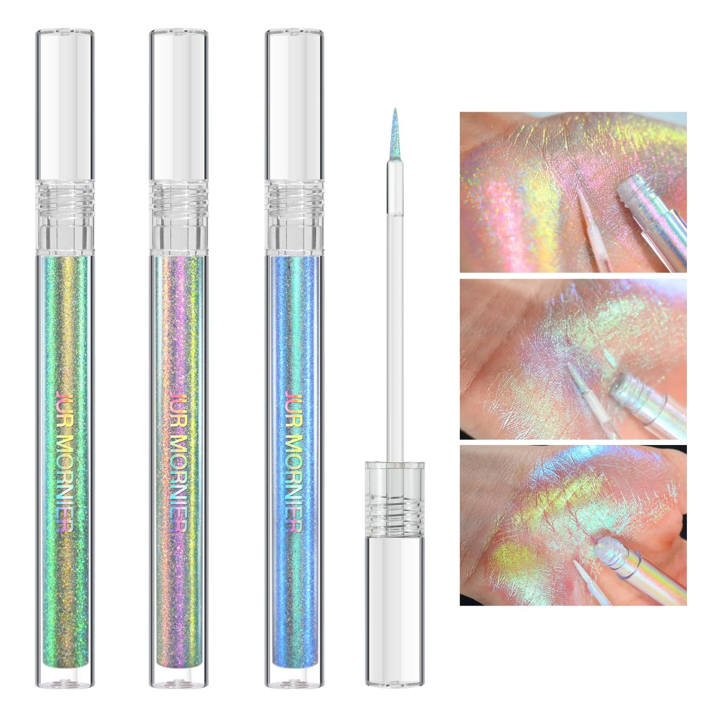 Multichrome Liquid Eyeshadow Set,3 Colors Multi-Dimensional Eye Liner Makeup,High Pigment Waterproof Metallic Eye Shadow,Ultre Fine Tip Glitter Eyeshadow (107+108+109)