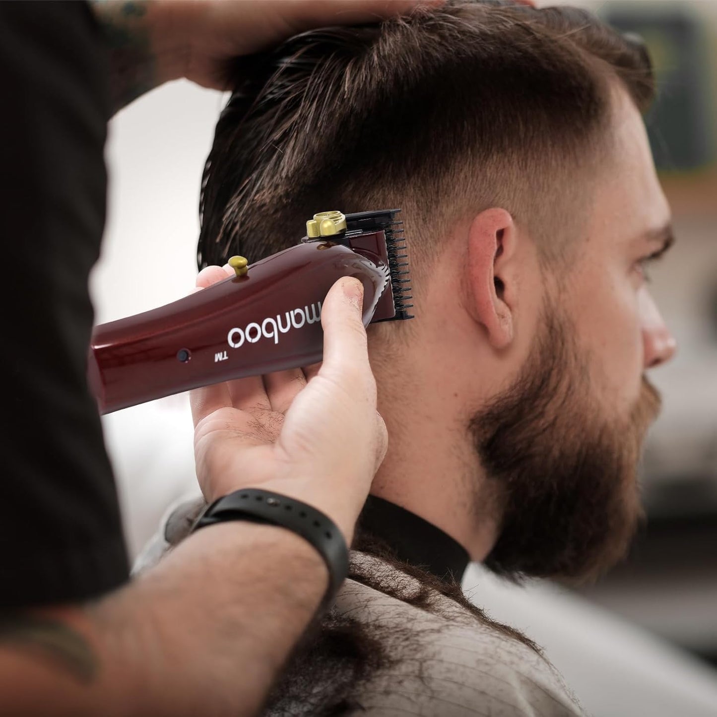 MANBOO Professional Hair Clippers for Men, Ceramic Blade Cordless Barber Set with 7800RPM Motor, Hair Cutting Kit with 14 Guide Combs for Fade (Wine Red)