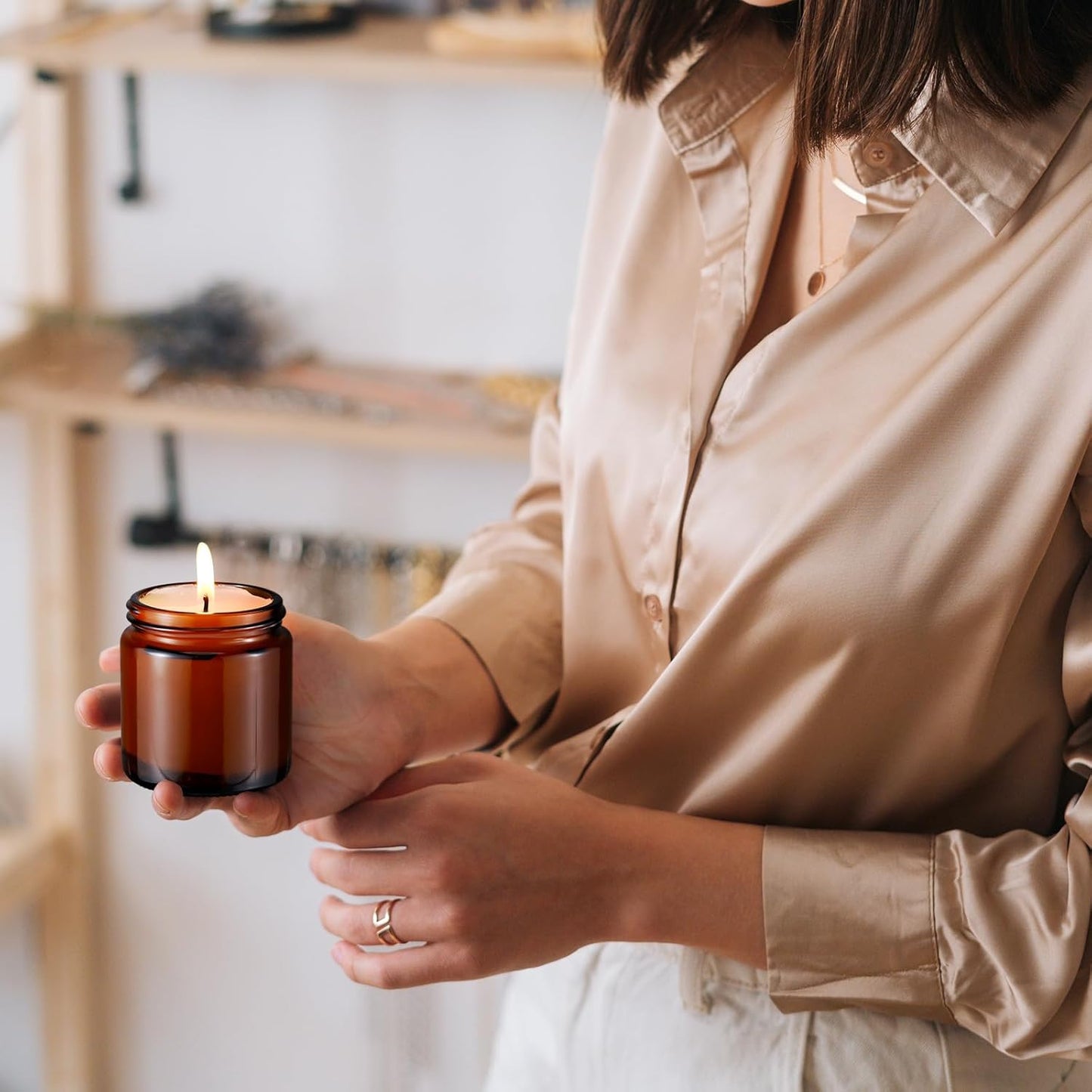 Norme 24 Pcs 4 oz Glass Jars with Lids Leakproof Round Airtight Empty Cosmetic Jars with Inner Liners Lid for Storing Lotions Powder Ointments Candle Making Tins (Black,Amber)