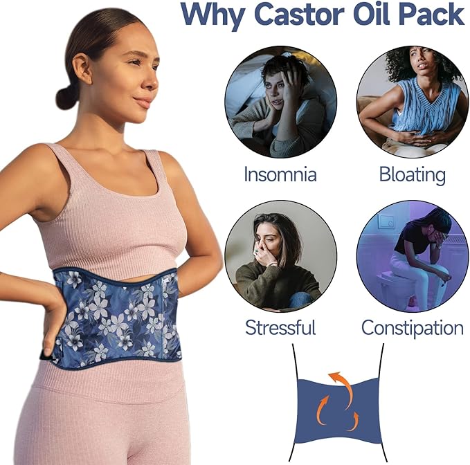 Langsprit Castor Oil Pack Wrap,Organic Cotton Castor Oil Packs for Liver Detox,Reusable Castor Oil Pads Pack Compress for Stomach,Castor Oil Packs Body kit L