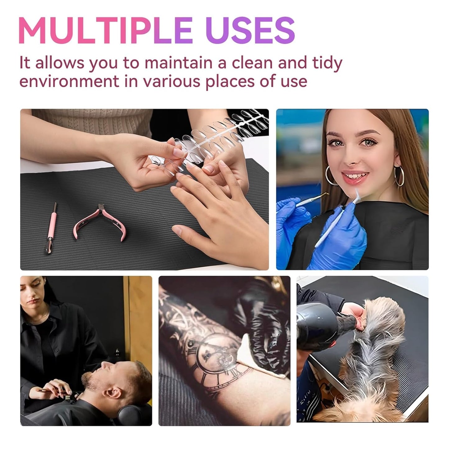 Makartt Disposable Nail Mats: 50Pcs Fordable Nail Paper Towels for Table Acrylic Practice Sheet 3 Ply Waterproof Nail Art Table Mats Clean Pads for Salon Manicure Tattoo Black