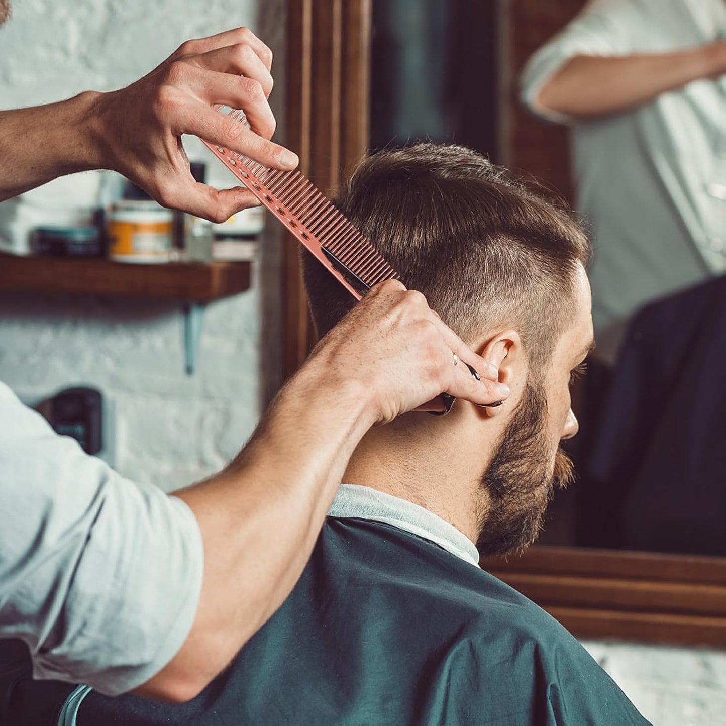 Professional Barber Aluminum Comb Set for Dressing, Cutting Hair, and Styling: Long/Short Hair Combs, Handle, and Tail Comb (Rose Gold)