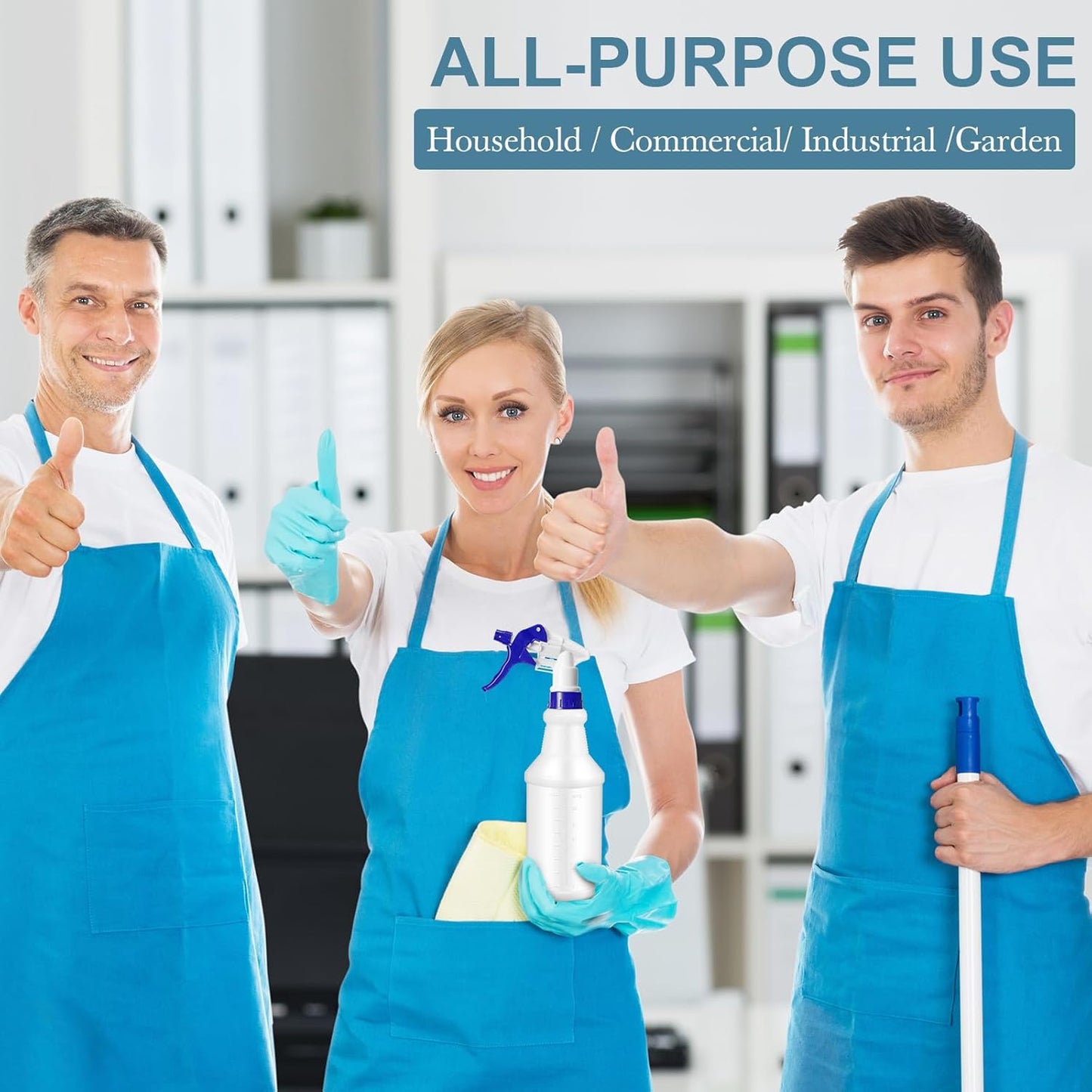 Zubebe 24 Pack 32 oz Plastic Spray Bottle Bulk Empty Leakproof Heavy Duty Spray Bottles for Cleaning Supplies Mist Bottles with Label and Adjustable Nozzle for Plant(Blue, Red, Green,Clear Scale)