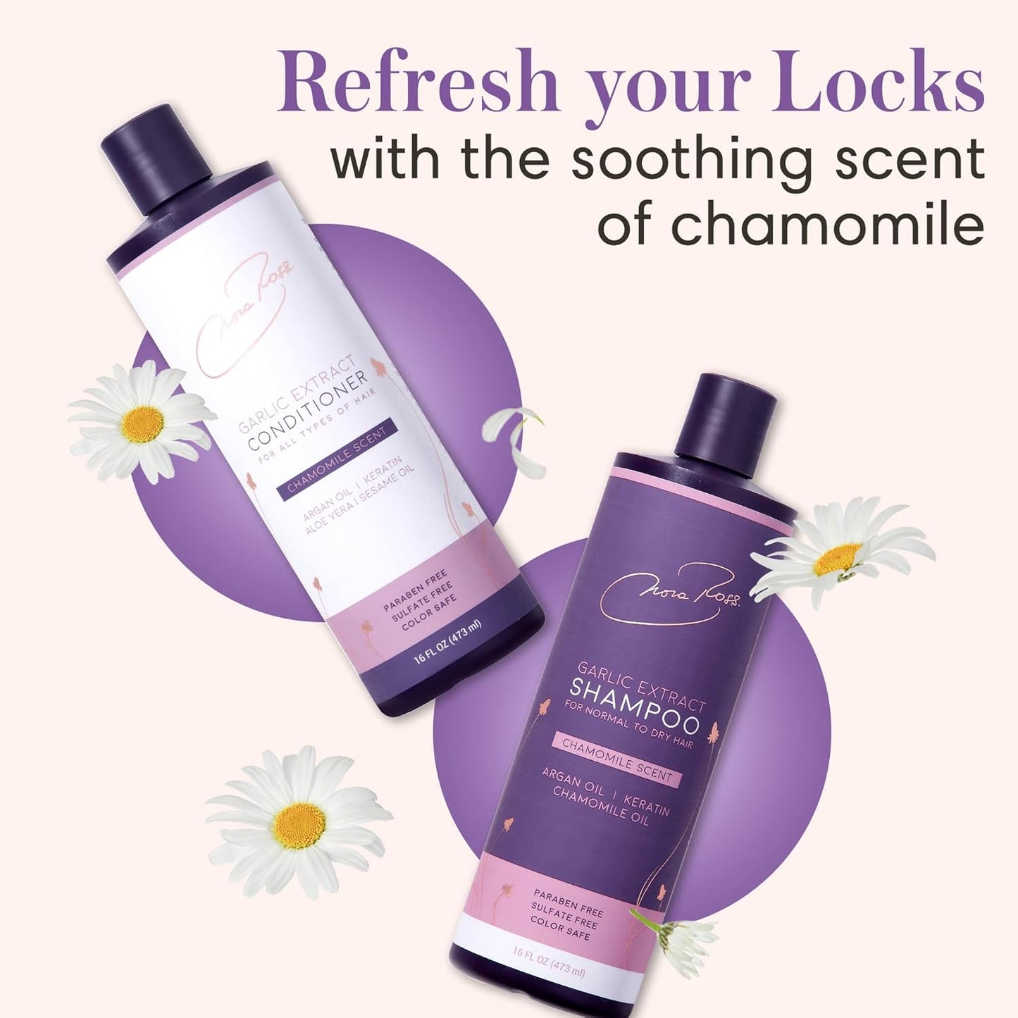 Nora Ross Garlic Extract Daily Shampoo and Conditioner Set with Chamomile Scent – Thickening Shampoo & Hydrating Conditioner Duo – Color Safe Formula for Women and Men with Normal to Dry Hair – 16oz