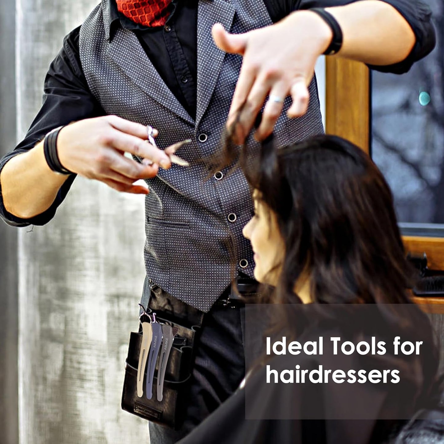 AIMIKE Hair Sectioning Clips with Silicone Band - No Crease Duck Billed Styling Clips for Salon, Cutting, and Rollers (6pcs)