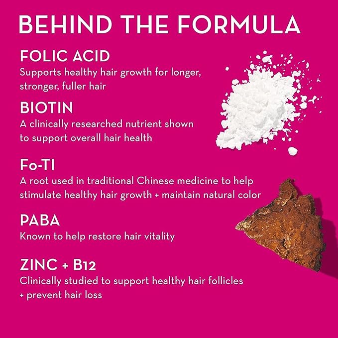 HUM Hair Strong - Daily Gummies with Biotin to Improve Hair Growth - Fo Ti, Folic Acid, Zinc, Vitamin B12 & PABA to Support Healthy Hair, Skin and Nails for Women and Men (100-Count)