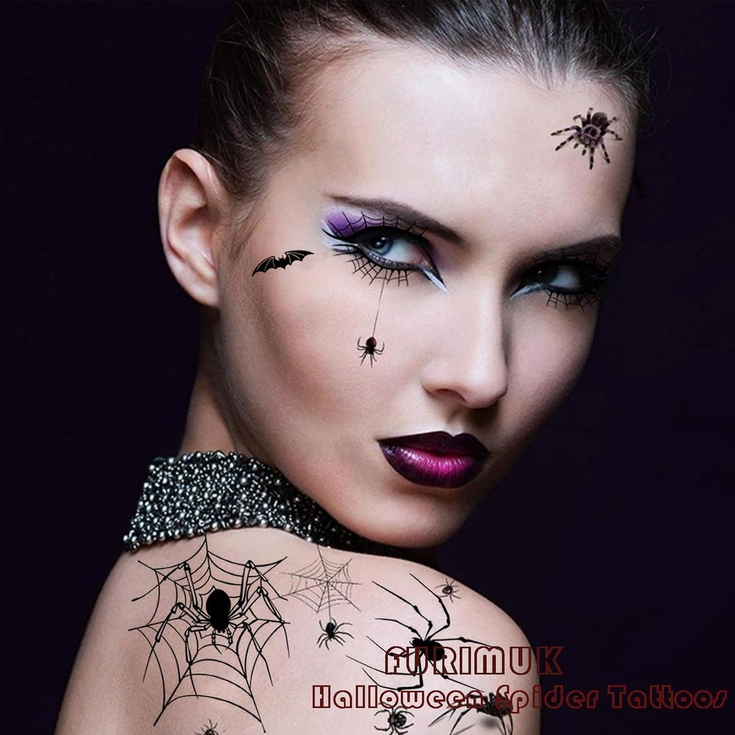 4 Sheets Halloween Face Eye Shadow Tattoo Stickers Eyeliner Decals Spider Web Skull Bat Face Makeup Temporary Tattoo Stickers for Women Halloween Masquerade Makeup Decoration
