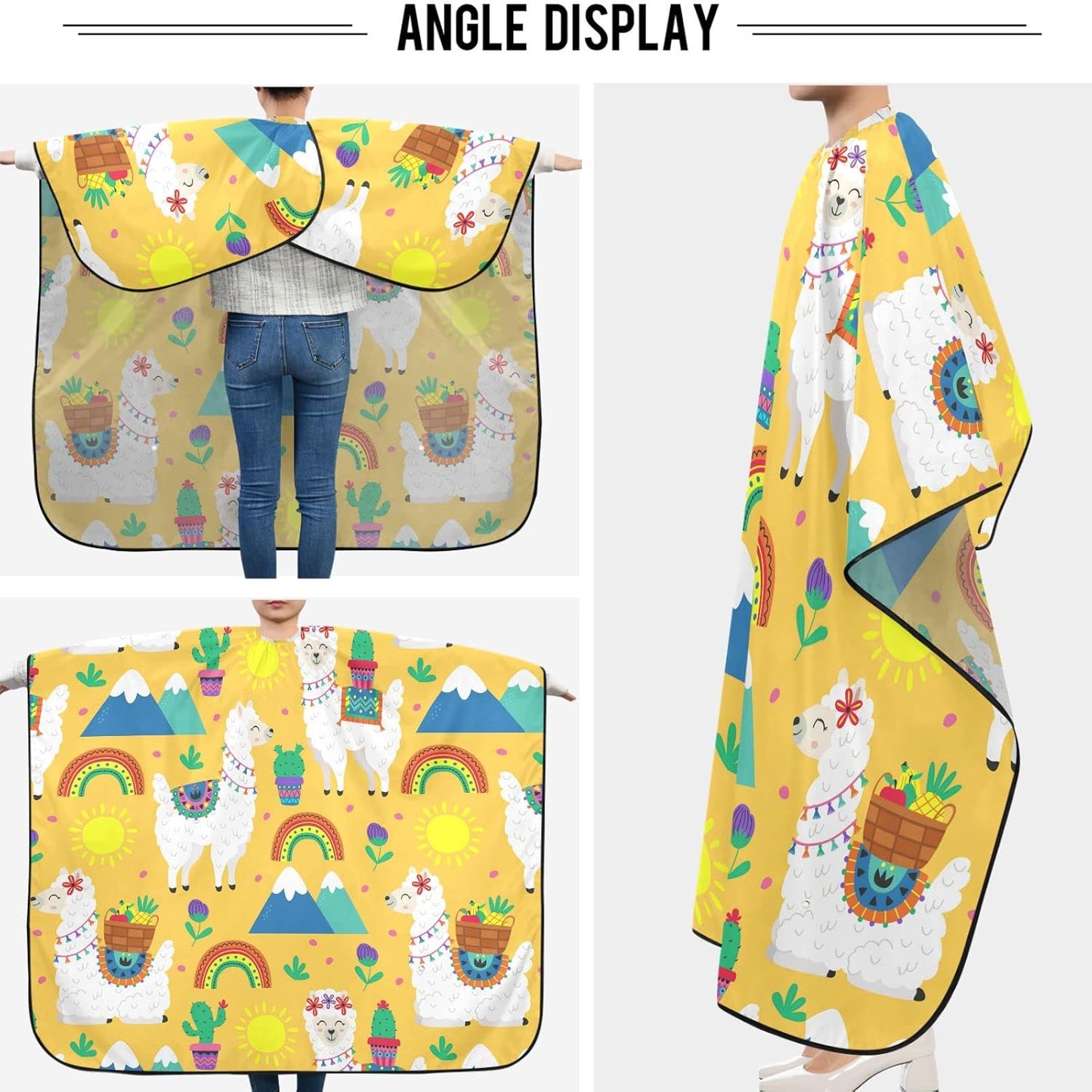 visesunny Barber Cape Funny Llama Cactus Polyester Hair Cutting Salon Cape Apron Anti-Static Haircut Water-Resistant Shaving Cloth Beard Shaving Bib Hairdressing Cape