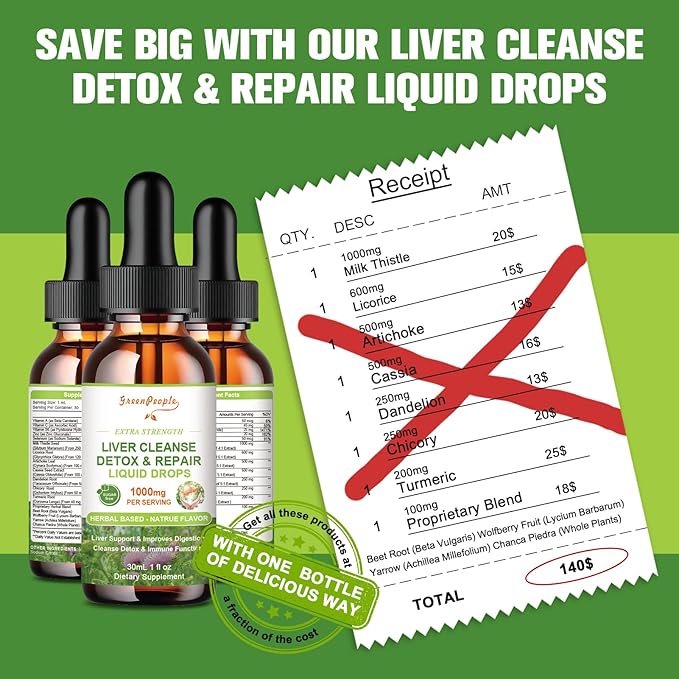 Liver Health Support Liquid-Liver Cleanse Detox 1000mg Milk 500mg Artichoke 17x Potent 1Fl Oz